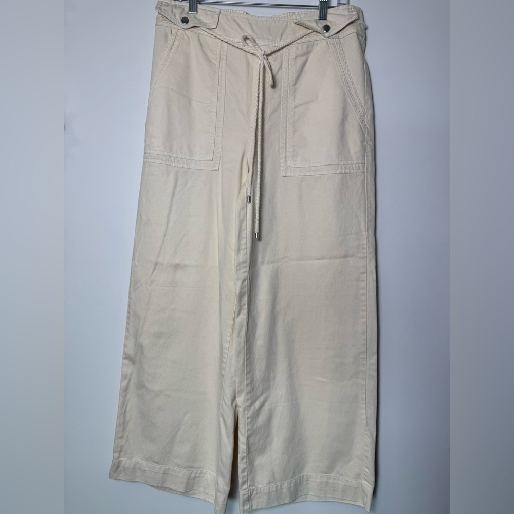Joie woman’s Light Beige wide leg high rise Cargo Pants size large (14)
